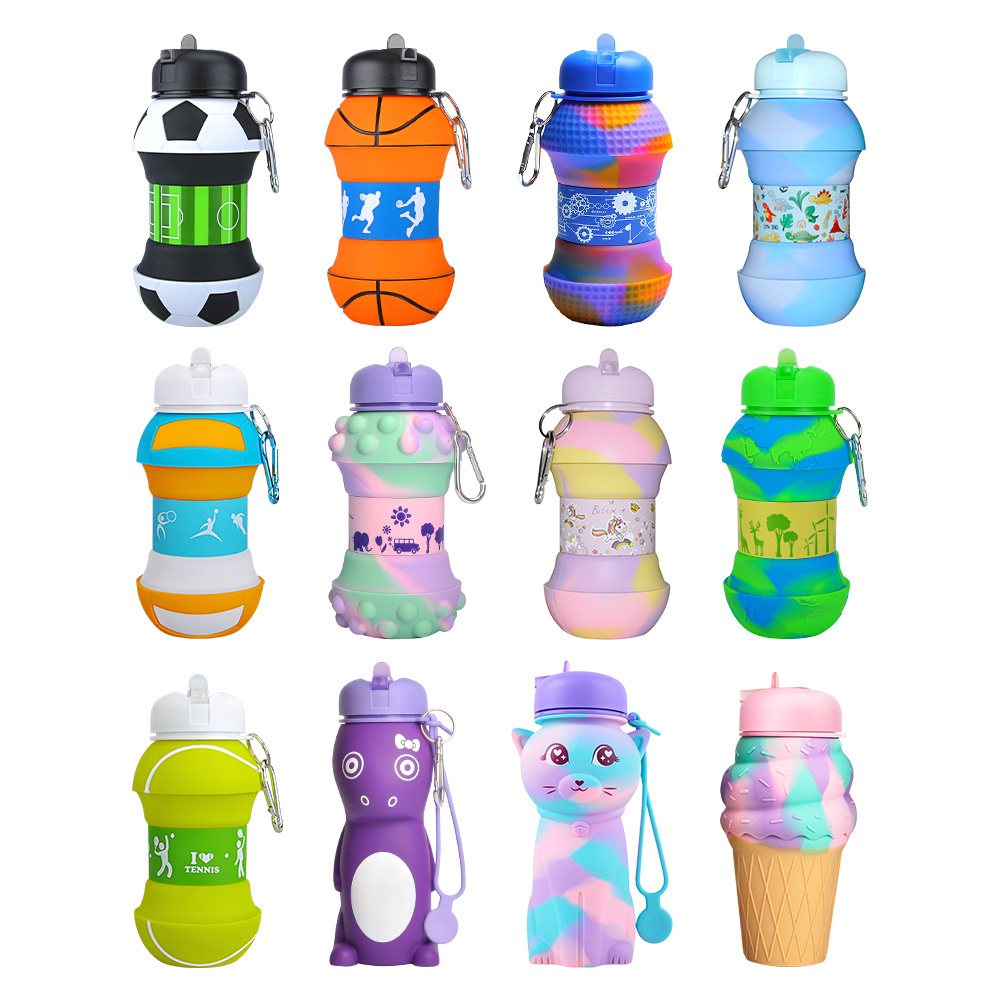 Customized Factory Price Waterbottles Ecofriendly Sport ECO Friendly Foldable Collapsible Silicone Hot Water Bottle for Kids