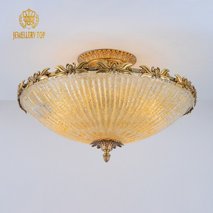 Baroque glass panel shade antique brass handmade copper lamp vintage classic hanging ceiling light