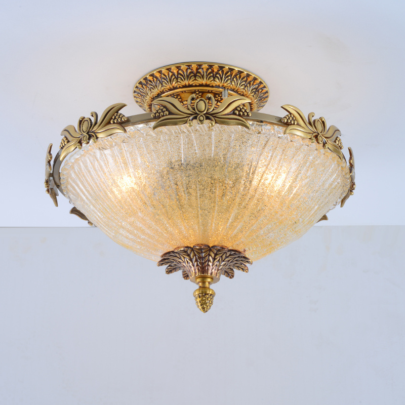 Baroque glass panel shade antique brass handmade copper lamp vintage classic hanging ceiling light