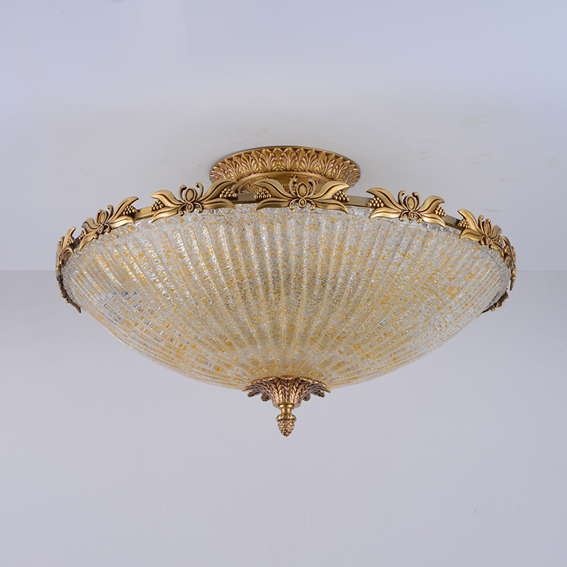 Baroque glass panel shade antique brass handmade copper lamp vintage classic hanging ceiling light