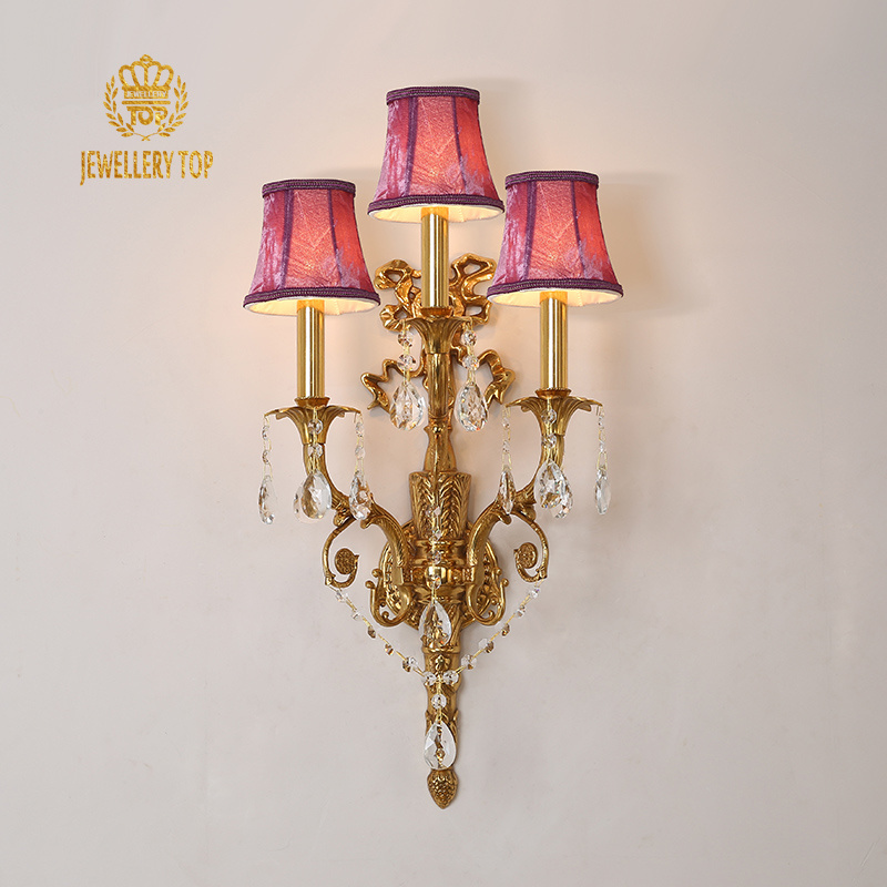 Jewellerytop rococo brass wall lamp double arm with shade classic wall light for hallway bedroom decorative wall sconce