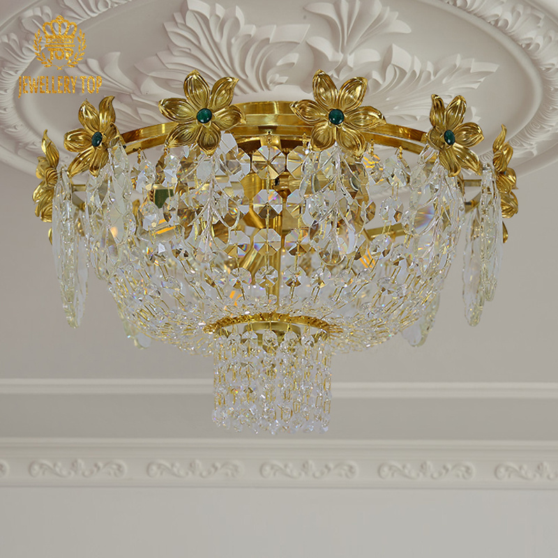 Jewellerytop fancy ceiling lights semi flush mount ceiling light brass lamp luxury crystal ceiling chandelier