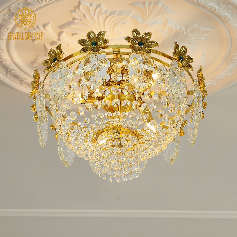 Jewellerytop fancy ceiling lights semi flush mount ceiling light brass lamp luxury crystal ceiling chandelier