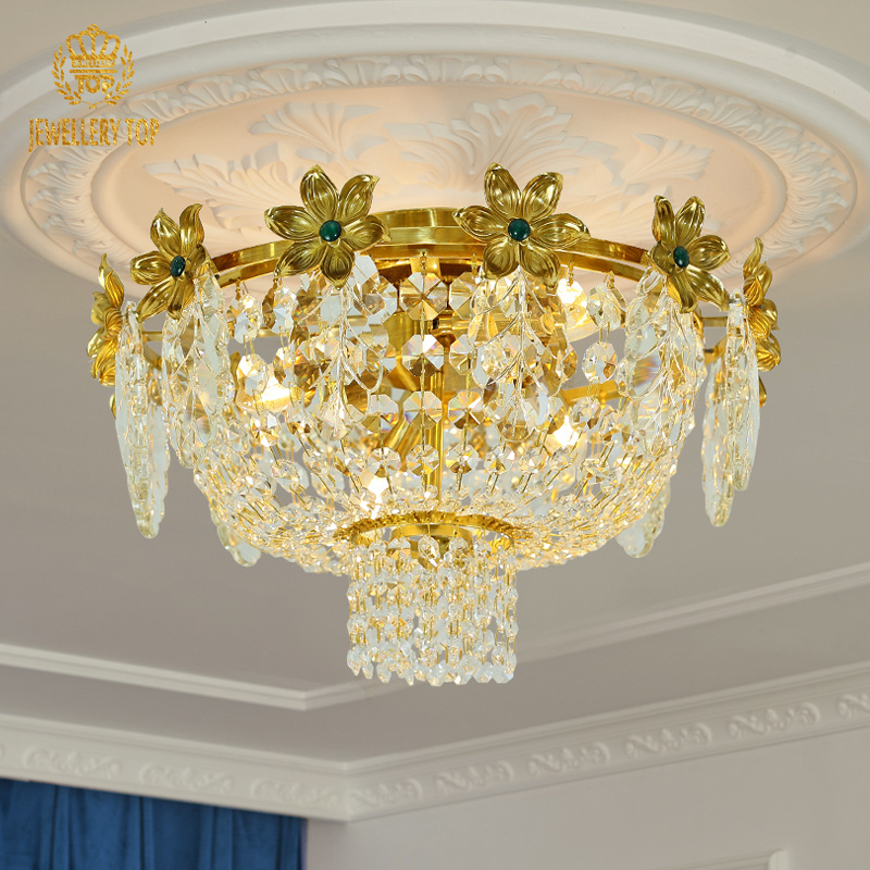 Jewellerytop fancy ceiling lights semi flush mount ceiling light brass lamp luxury crystal ceiling chandelier