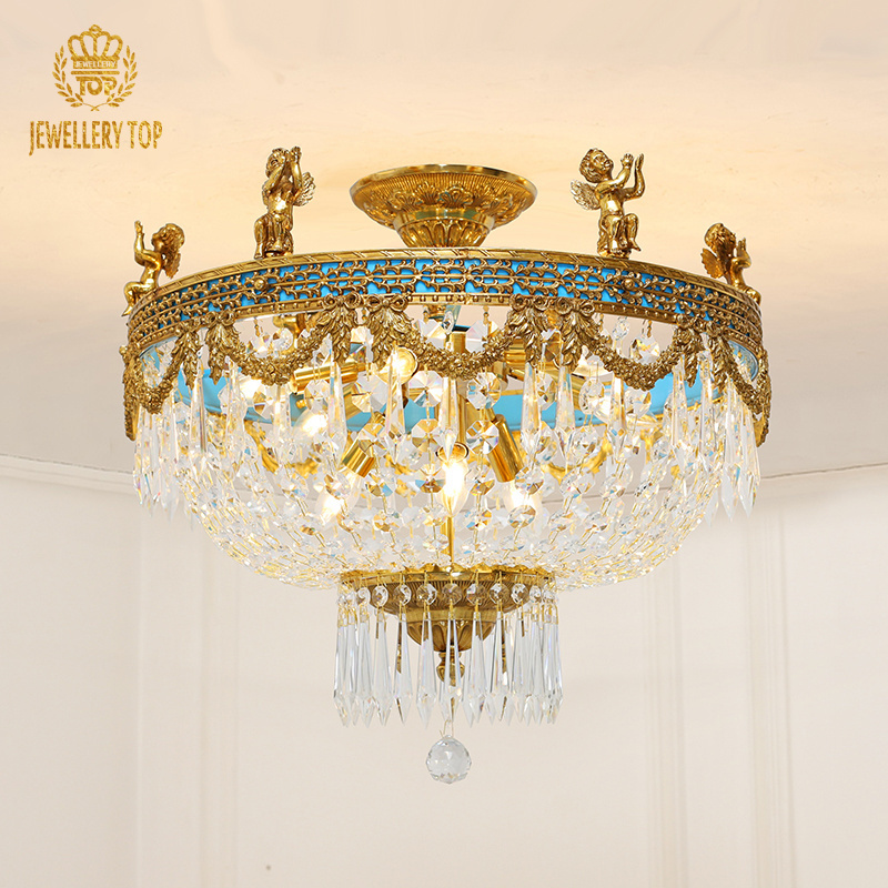 Jewellerytop french bronze lighting luxury ceiling lamps antique brass ceiling light flush mounted crystal chandelier