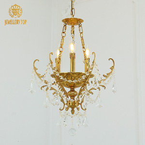 Jewellerytop modern hotel lighting gold luminous light crystal pendant lamp french brass small chandelier