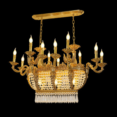 Jewellerytop french gold rectangular lighting low ceiling pendant lamp dining room crystal classical chandelier for dinning room