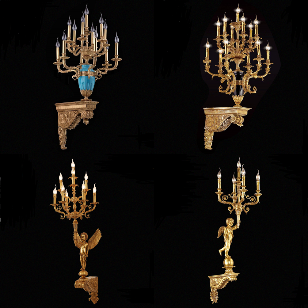 Jewellerytop European Rococo Lighting Fixture Classic Vintage Sconces Luxury Royal Lamp Antique Brass Wall Light Copper Sconce