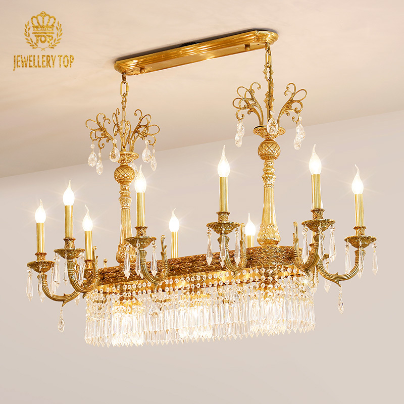 Jewellerytop antique brass crystal lighting hallway pendant lamp rectangular dining room chandelier for restaurants