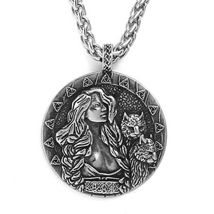 Stainless Steel Norse Goddess Freya Amulet Freyja Necklace Viking Jewelry