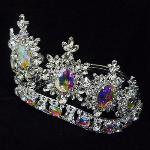 Manual Customization Full Round Big Shiny Beauty Queen Rhinestone Metal Silver Pink AB Pageant Contest Crown and Tiara