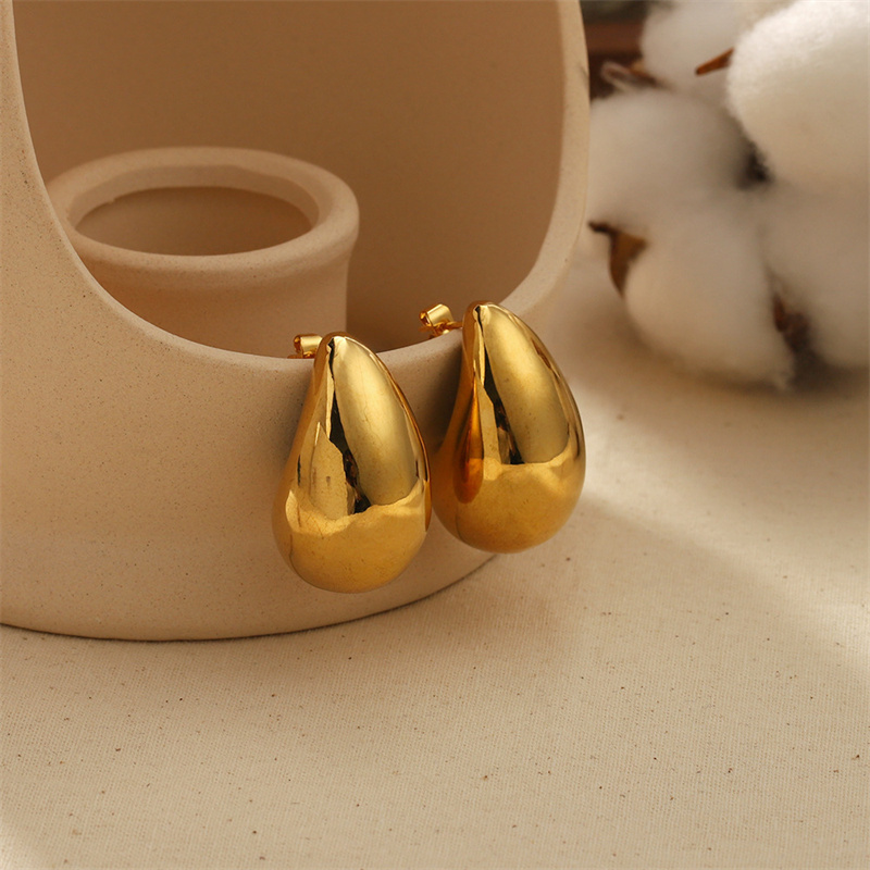 Hot Sale Stainless Steel 18k Gold Plated Tear Drop Waterdrop Chunky Oval Teardrop Stud Bottega Earrings For Women