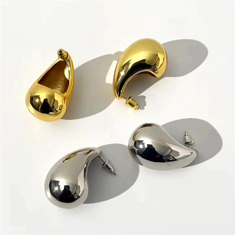 Hot Sale Stainless Steel 18k Gold Plated Tear Drop Waterdrop Chunky Oval Teardrop Stud Bottega Earrings For Women