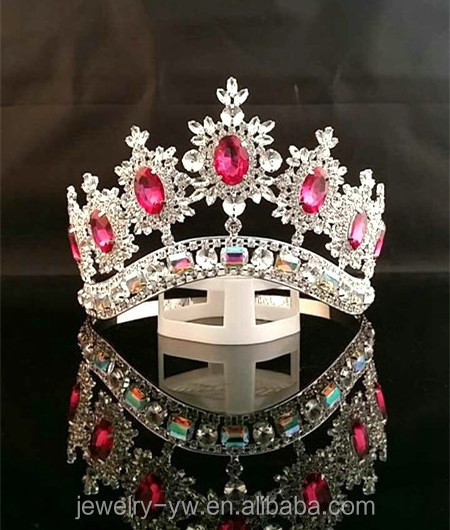 Manual Customization Full Round Big Shiny Beauty Queen Rhinestone Metal Silver Pink AB Pageant Contest Crown and Tiara