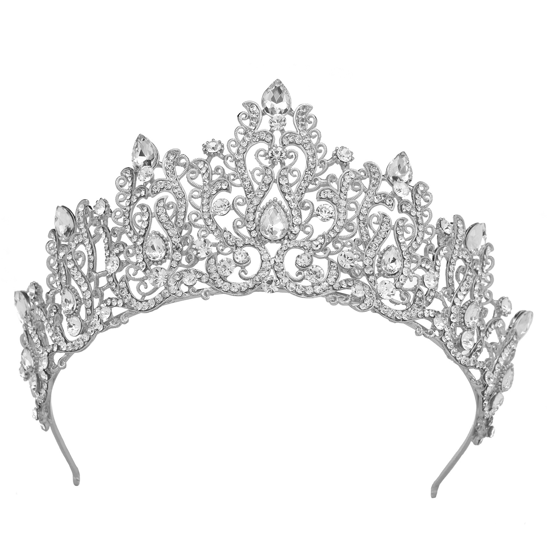 Fashion Rosa Bessie Luxury Princess Silver Rhinestone Big Crystal Pageant Wedding Bridal Crown And Tiara For Women