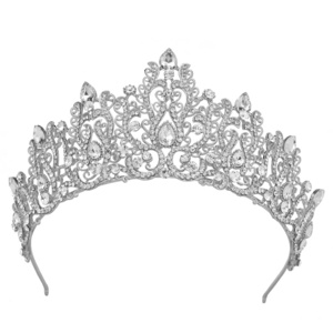 Fashion Rosa Bessie Luxury Princess Silver Rhinestone Big Crystal Pageant Wedding Bridal Crown And Tiara For Women