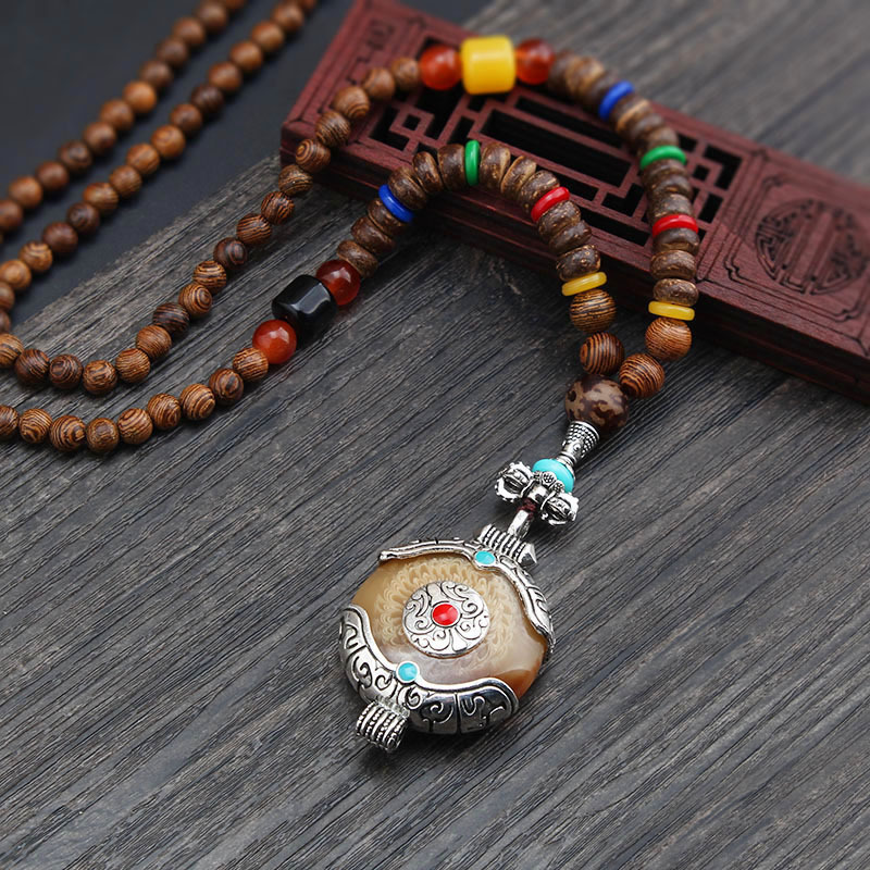 Wholesale Boho Jewelry Men Vintage Nepal Necklace Religion Tribal Wood Beads Jewelry Handmade Long Boho Beaded Necklace Women