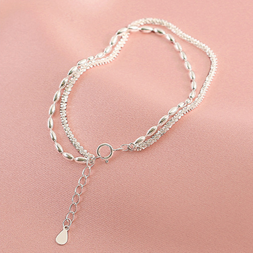 Simple Fashion INS Double Layered Pure 925 Sterling Silver Thin Chain Bracelets for Women Girls Jewelry