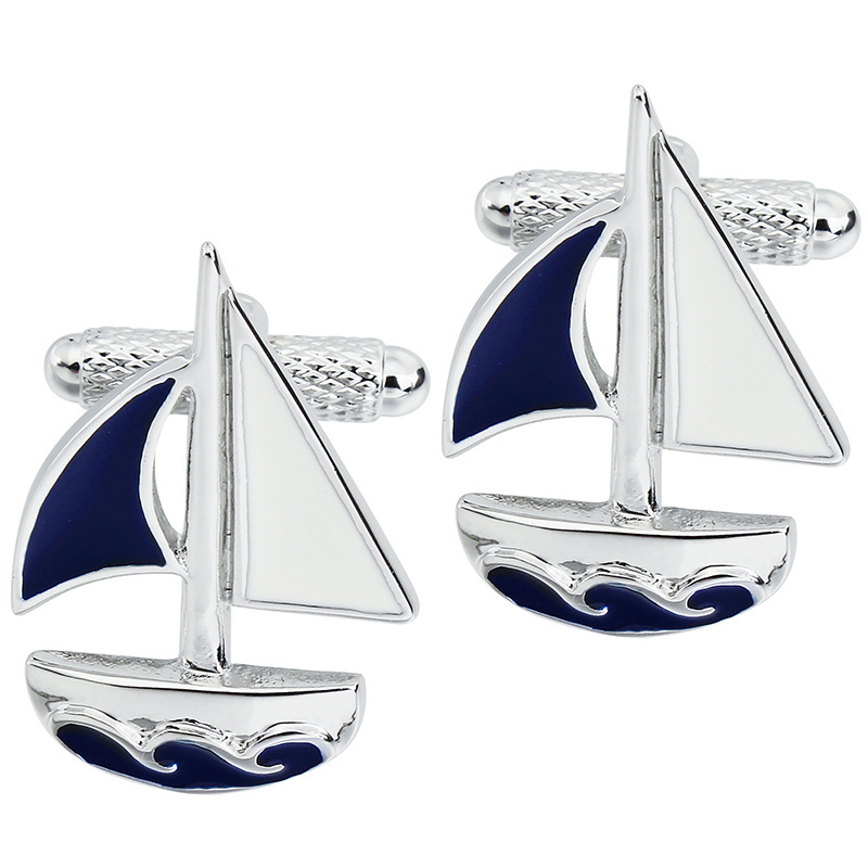 Jewelry Accessories Boat Shape Men Gift Cufflinks Enamel High Quality Stainless Steel Decoration Silver Custom Logo Cuff Links