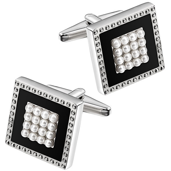 Hot Sale Brass Silver Plated White Pearl Cufflinks and Studs Tuxedo Set Fashion Gift Jewelry for Men