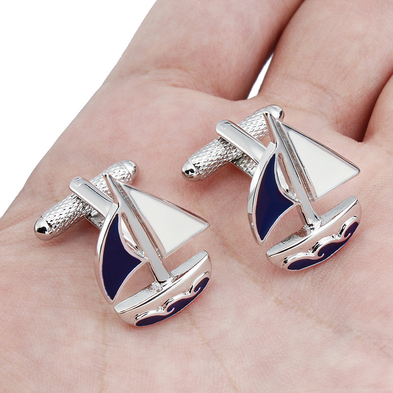 Jewelry Accessories Boat Shape Men Gift Cufflinks Enamel High Quality Stainless Steel Decoration Silver Custom Logo Cuff Links