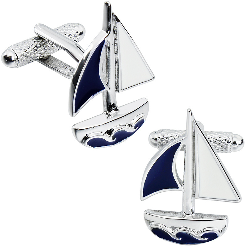 Jewelry Accessories Boat Shape Men Gift Cufflinks Enamel High Quality Stainless Steel Decoration Silver Custom Logo Cuff Links