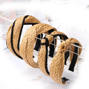 Korean fashionable straw woven hair hoop headgear Simple wide-brimmed hemminged fresh raffia face wash headband