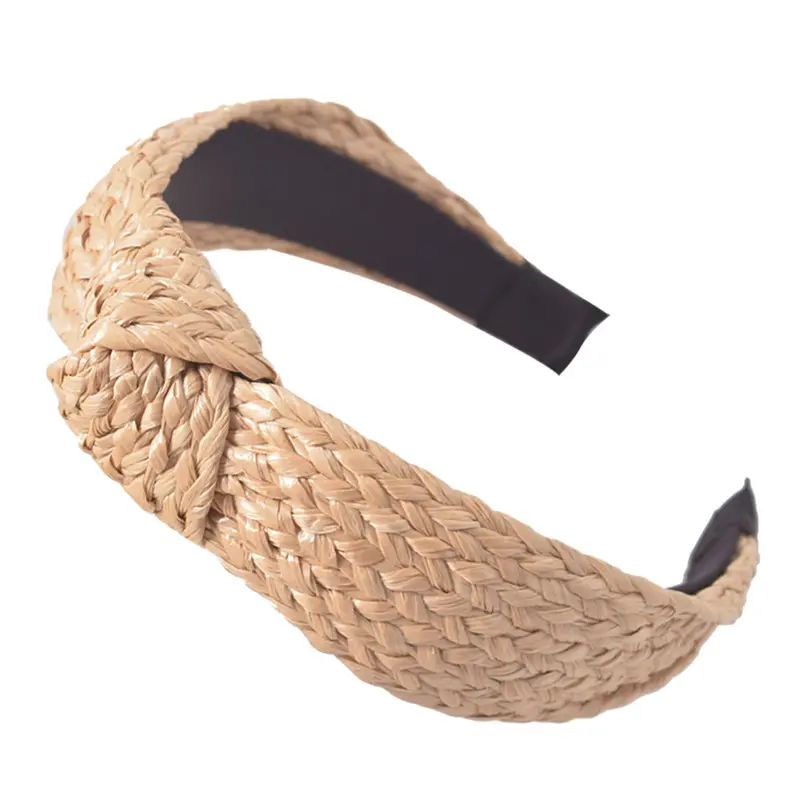 Korean fashionable straw woven hair hoop headgear Simple wide-brimmed hemminged fresh raffia face wash headband