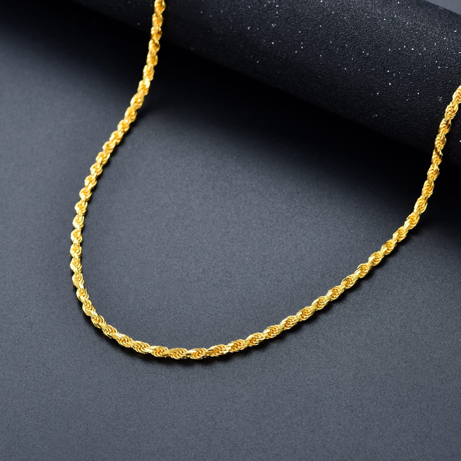 Hot Sale Hip Hop Jewelry Stainless Steel 24k Gold Plated 3mm Rope Twist Chain Necklace For Men Women