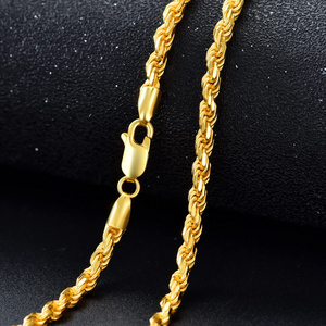 Hot Sale Hip Hop Jewelry Stainless Steel 24k Gold Plated 3mm Rope Twist Chain Necklace For Men Women