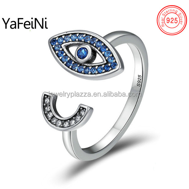 5925 Italian Silver Ring Open Gemstone Rings Fashion Jewelry Hamsa Evileye Adjustable Finger Ring For Women