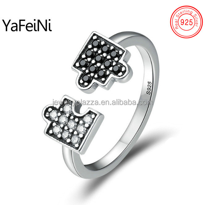 5925 Italian Silver Ring Open Gemstone Rings Fashion Jewelry Hamsa Evileye Adjustable Finger Ring For Women