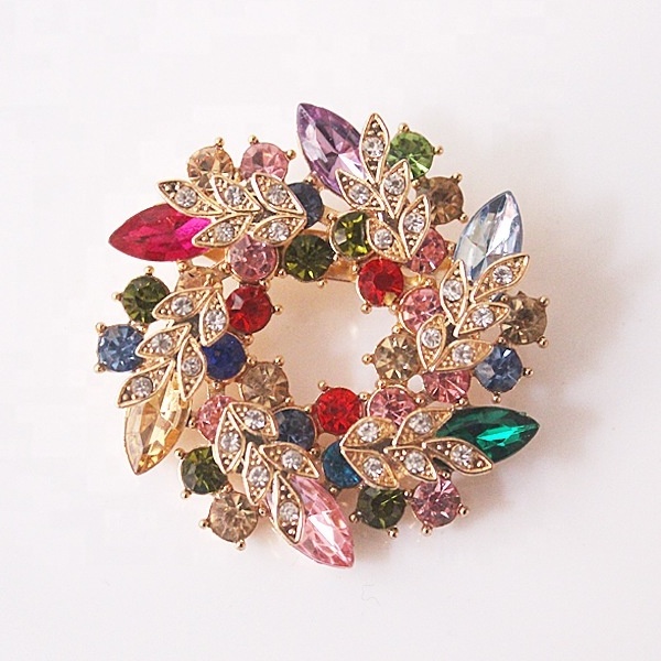 Luxury Brooch Pins Crystal Rhinestone Fashionable Sparkling Rhinestone Crystal Zinnia Brooch For Women