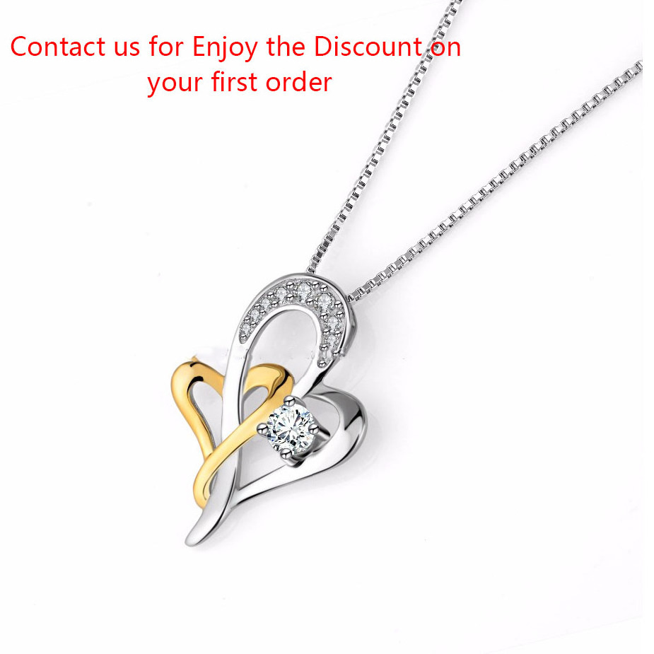 Original Design italian 925 Sterling Silver Double Heart Jewelry 18K Gold Plated Heart Pendant Necklace