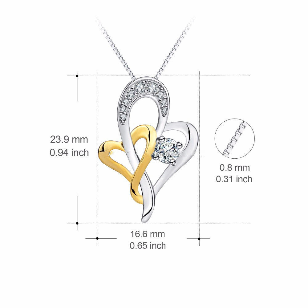 Original Design italian 925 Sterling Silver Double Heart Jewelry 18K Gold Plated Heart Pendant Necklace