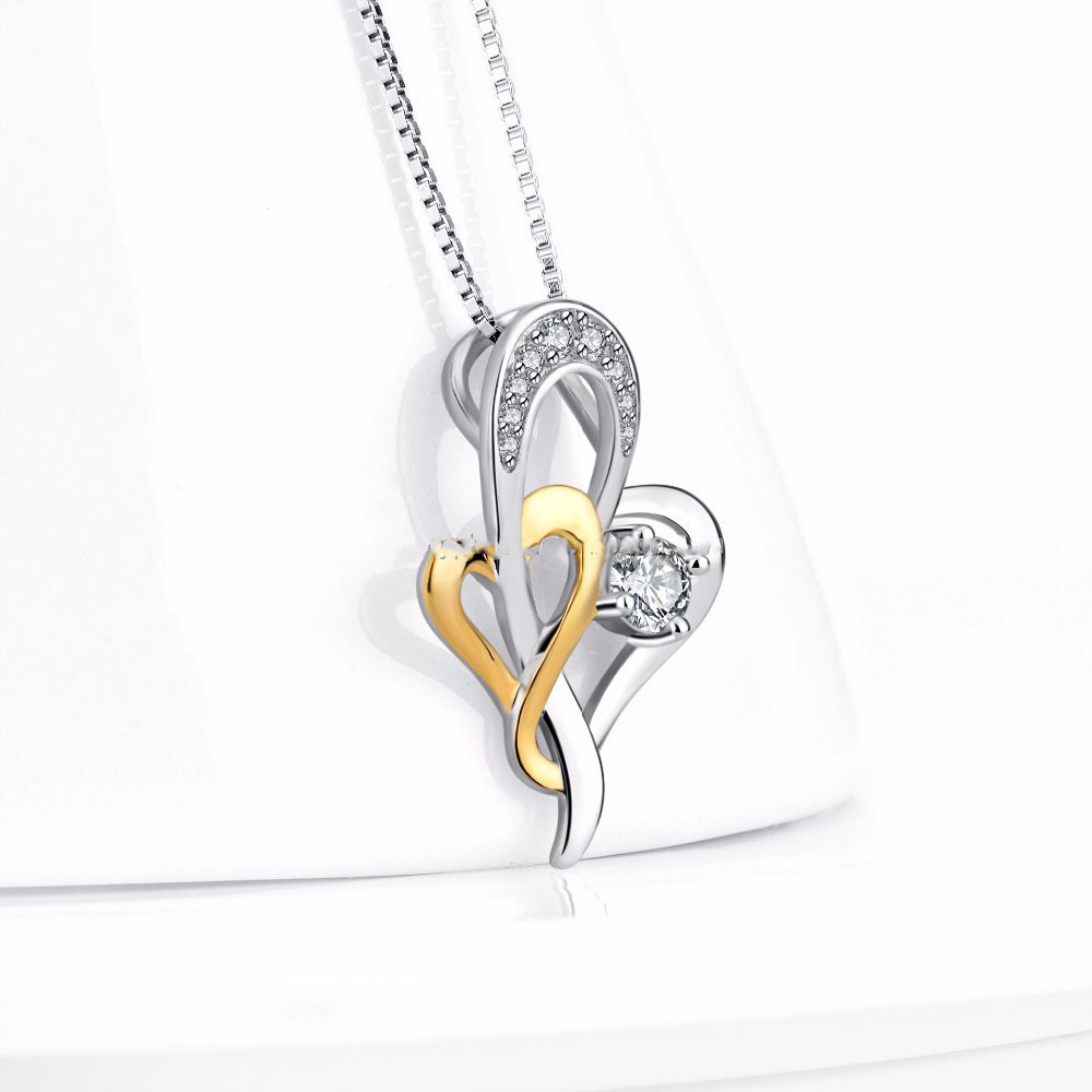 Original Design italian 925 Sterling Silver Double Heart Jewelry 18K Gold Plated Heart Pendant Necklace