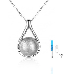 YFN High Quality Cremation Jewelry White Gold Plated 925 Sterling Silver Teardrop Pet Urn Necklace For Ashes