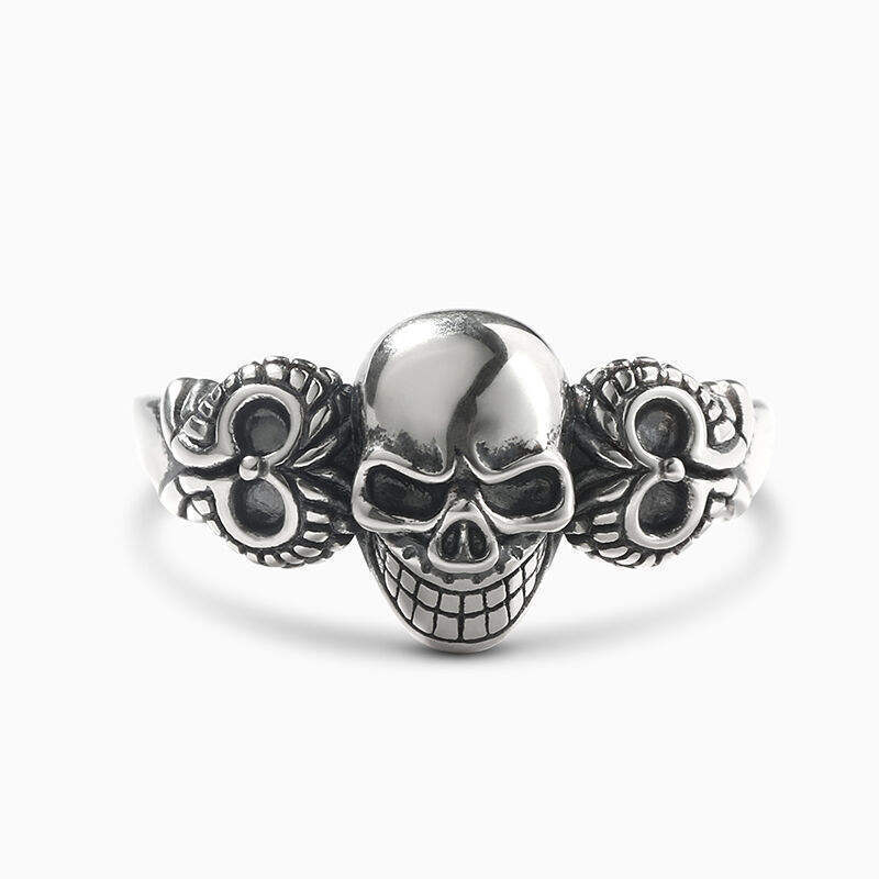 Motorcycle Biker Skeleton Finger Band Heavy Punk 925 Sterling Silver Skull Wings Band Rings