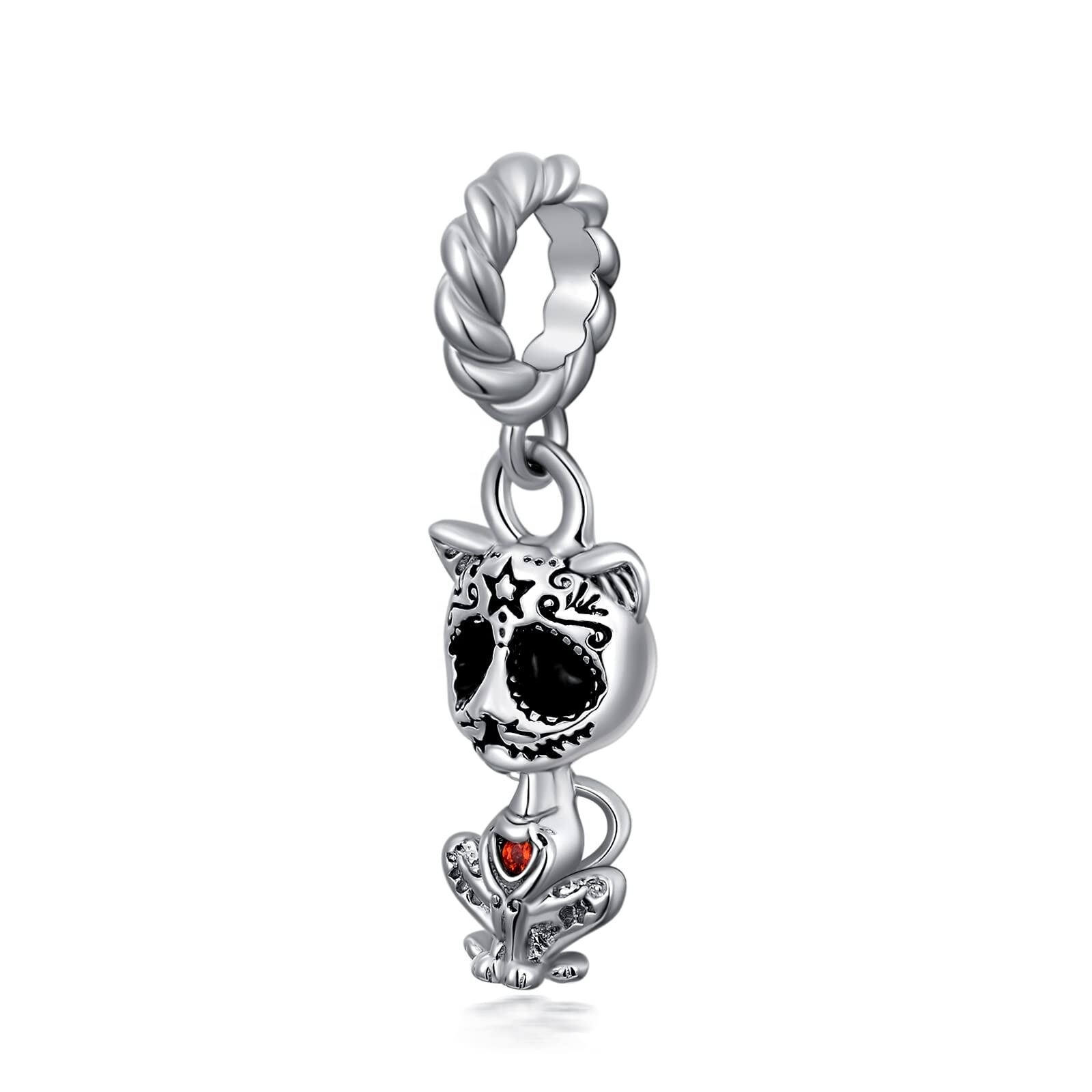 Halloween Gifts Cat Charms Pendant Bead for Bracelet 925 Sterling Silver Animal Cat Jewelry