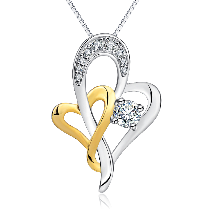 Original Design italian 925 Sterling Silver Double Heart Jewelry 18K Gold Plated Heart Pendant Necklace