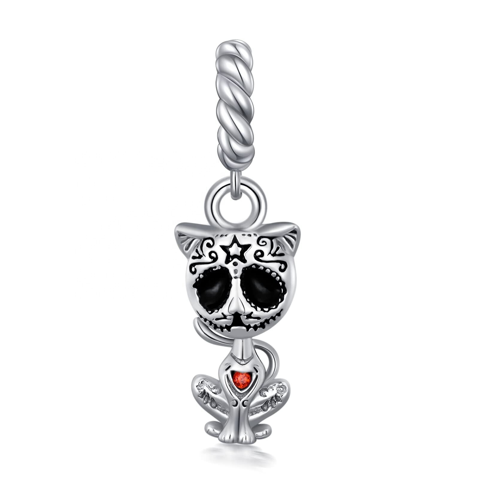 Halloween Gifts Cat Charms Pendant Bead for Bracelet 925 Sterling Silver Animal Cat Jewelry