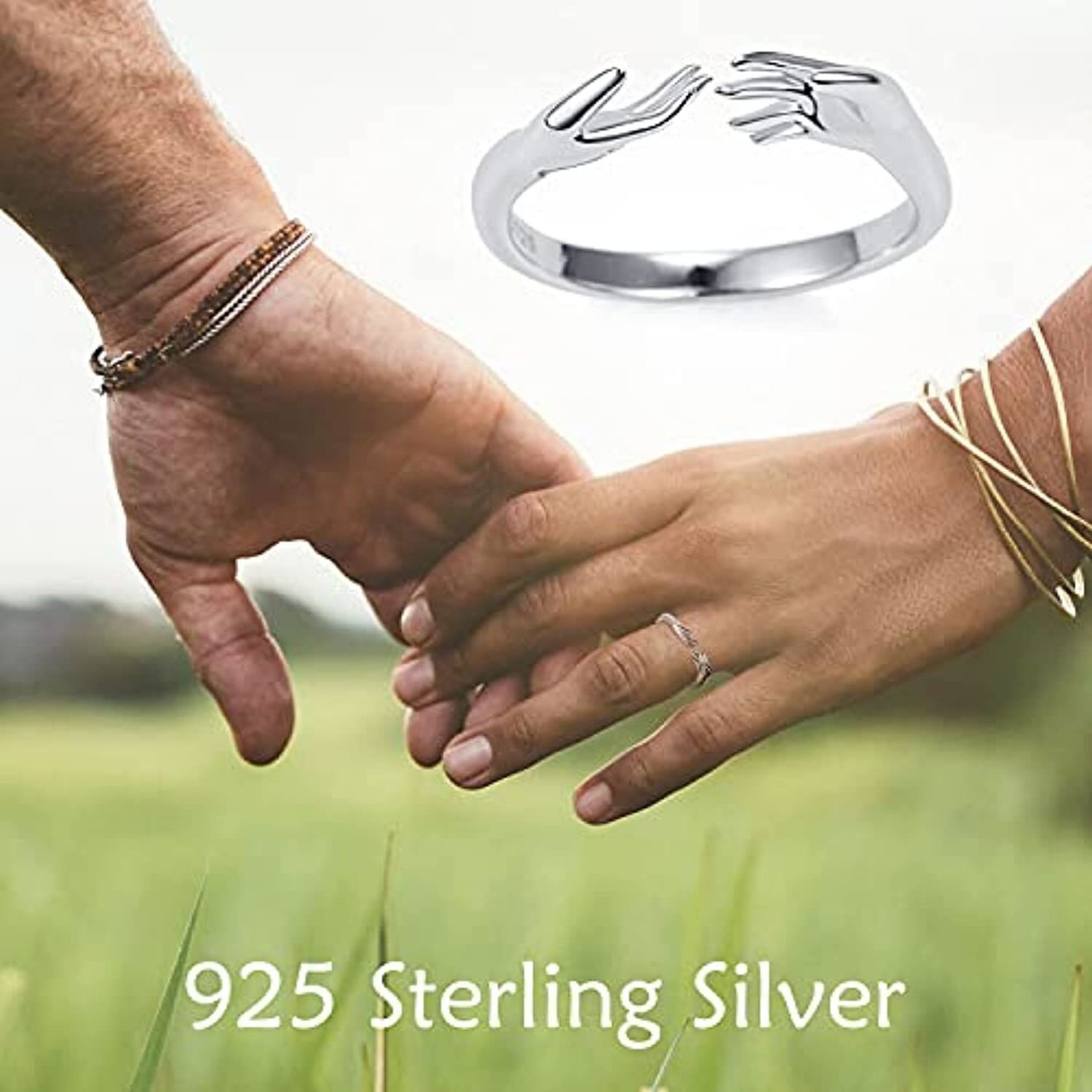 Wholesale Price Jewellery Open Adjustable Ring 925 Sterling Silver Hand Hug Ring for Women Mom Wife