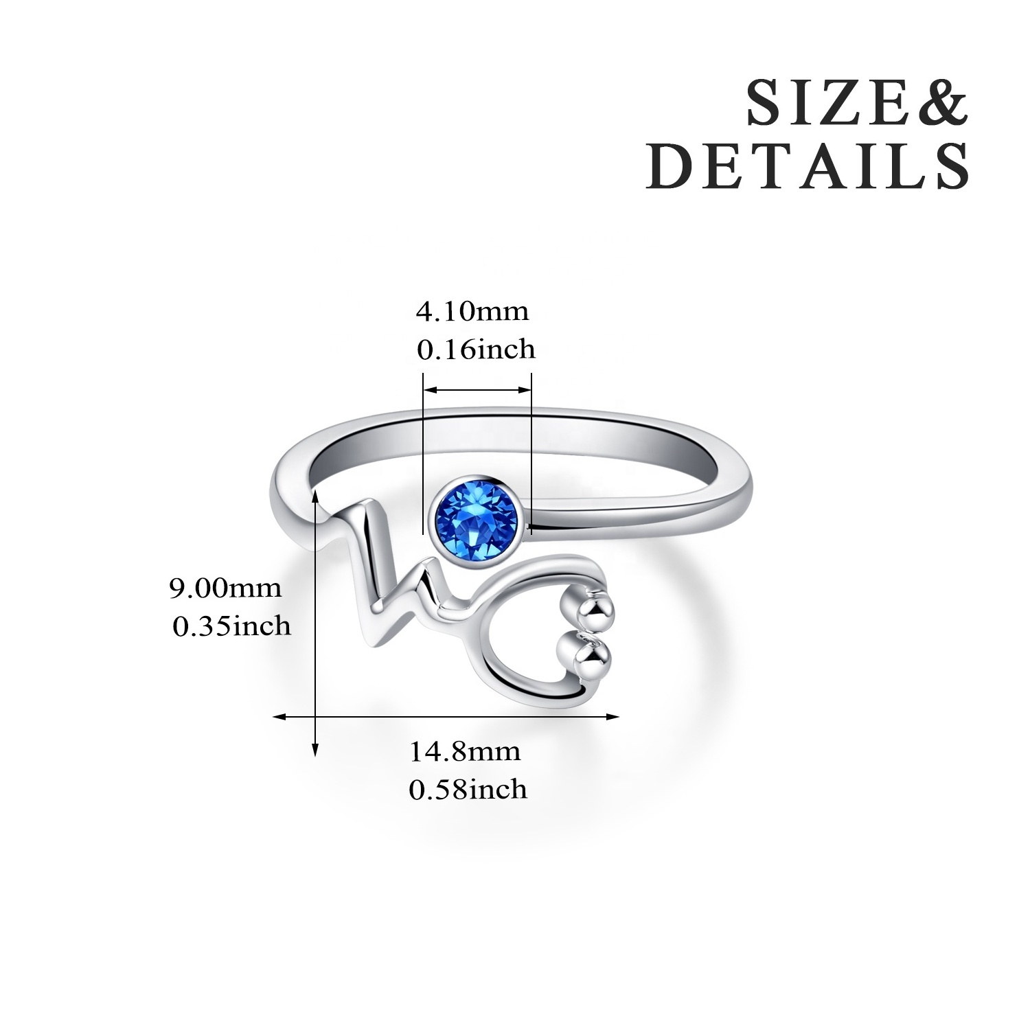 Popular Custom Fine Jewelry Women Nurse Doctor Gifts 925 Sterling Silver Crystal Stethoscope Open Ring