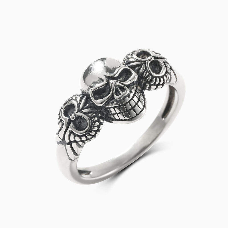 Motorcycle Biker Skeleton Finger Band Heavy Punk 925 Sterling Silver Skull Wings Band Rings