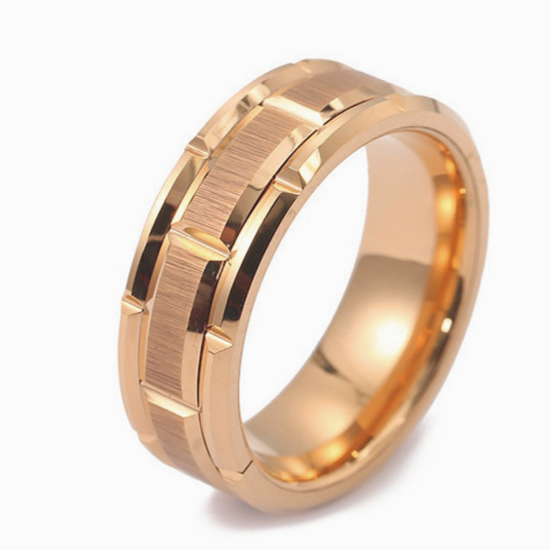 Tire tread fashion accessories jewelry rings for male 8mm rose gold stainless steel wedding band finger mens jewellery ring