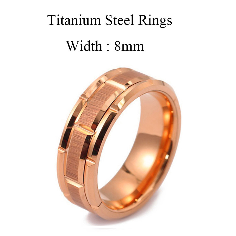 Tire tread fashion accessories jewelry rings for male 8mm rose gold stainless steel wedding band finger mens jewellery ring