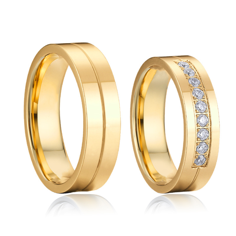 Lover's Alliance Wedding Couple Rings men and women custom 18k Gold Plated sterling silver 316L stainless steel rings