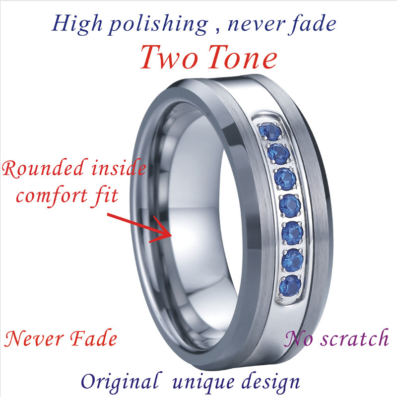 Gents accessories jewelry wedding bands Rings for men blue cz sapphire moissanite diamond tungsten carbide ring male stone