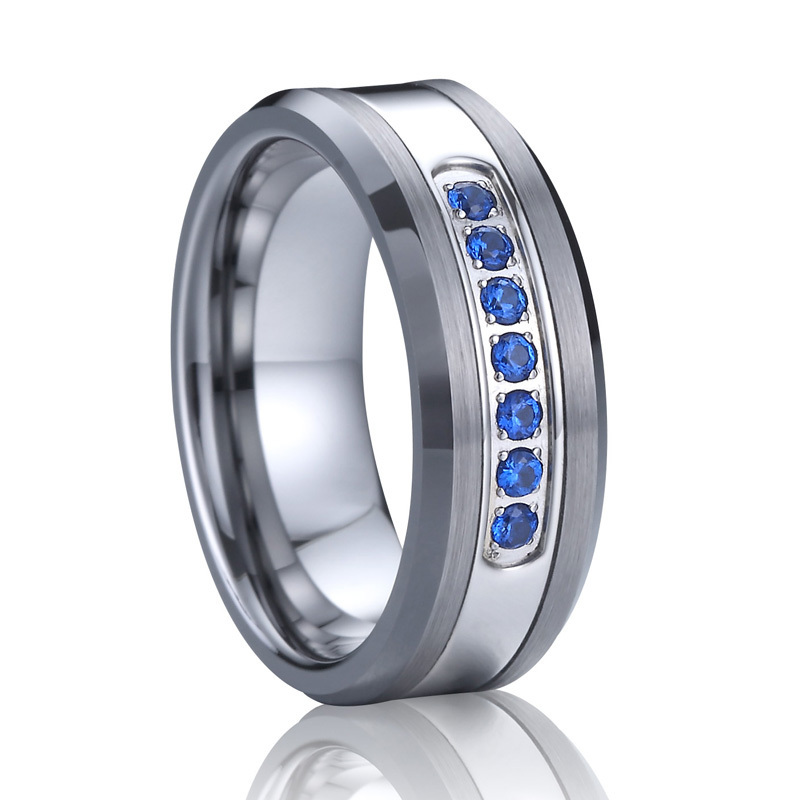 Gents accessories jewelry wedding bands Rings for men blue cz sapphire moissanite diamond tungsten carbide ring male stone