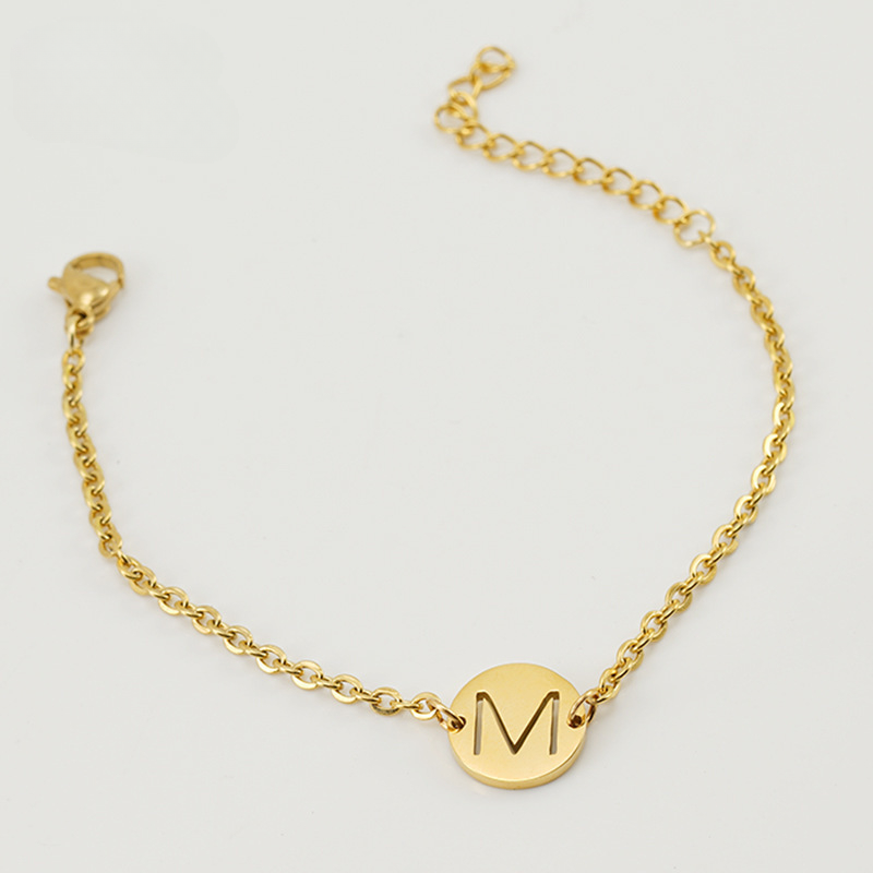 18K Gold Initial Bracelet Gifts Stainless Steel Dainty Coin Name Initial Charm Bracelet Alphabet Letter Pendant for Girls